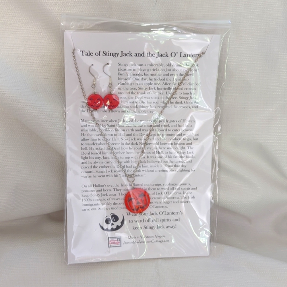 Brand new with tags Halloween jack-o'-lantern earring and necklace set